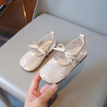 2026 Spring Summer New Children's Shoes Fashion Princess Lace Shoes Children's Elegant Shoes Soft Bottom Elastic Hook and Loop