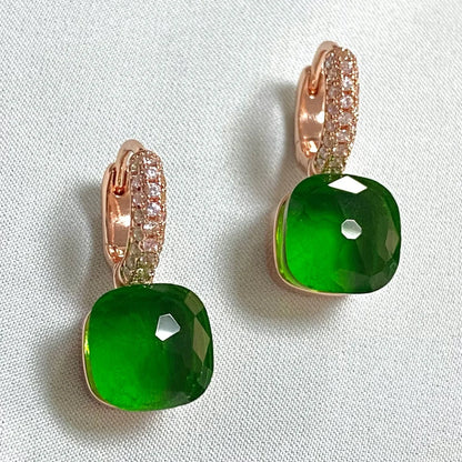 Classic Candy Color Earrings Inlay Transparent Zircon 27Colors Crystal Earrings Rose Gold Plated Fashion Jewelry For Women