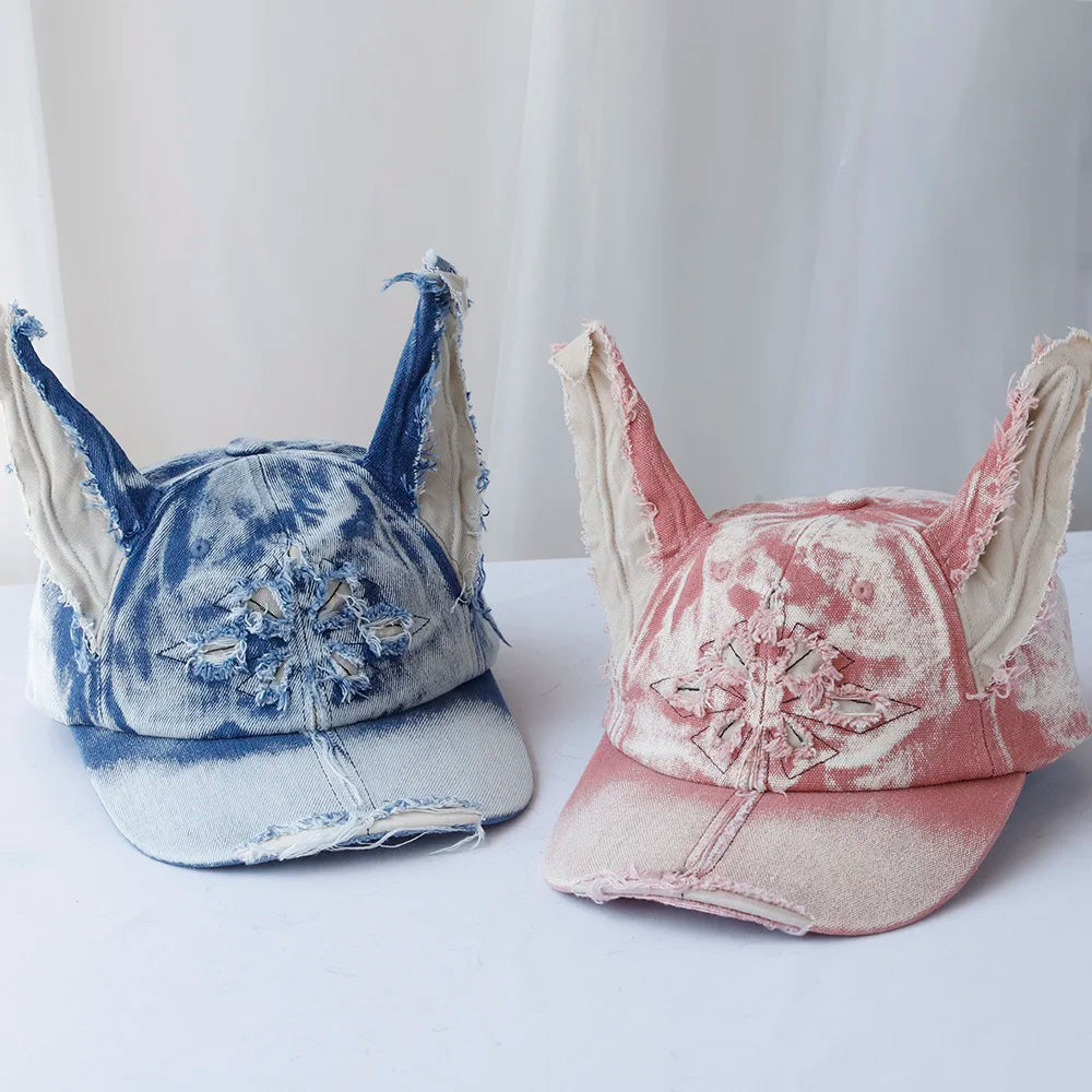 NEW Designer y2k wasteland style personalized cowboy perforated baseball cap women's three-dimensional ears street duckbill cap