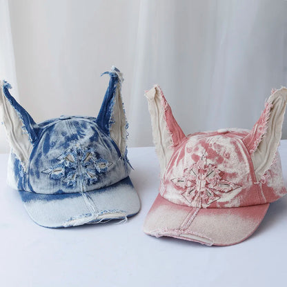 NEW Designer y2k wasteland style personalized cowboy perforated baseball cap women's three-dimensional ears street duckbill cap