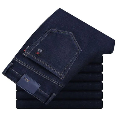 Autumn and Winter New Male Business Casual Stretch Trousers Concise Blue Denim Pants Men's Loose Straight Jeans Jeans for Man