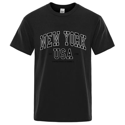 New York Usa Est 1788 Street City Letter Tops Men O-Neck Shirt Summer Loose Clothing Loose Cotton Oversize Tshirt Hip Hop Tops