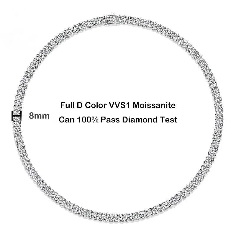 Sparkling Real Full Moissanite Cuban Chain Bracelet for Men Women 8mm S925 Sterling Silver Hip Hop Diamond Link Bracelets