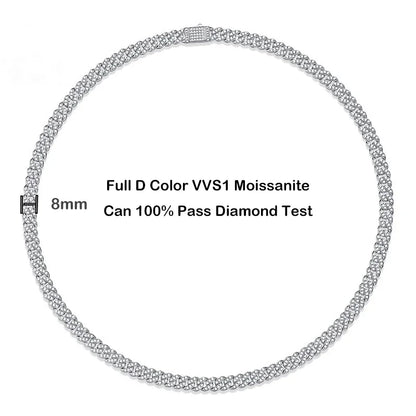 Sparkling Real Full Moissanite Cuban Chain Bracelet for Men Women 8mm S925 Sterling Silver Hip Hop Diamond Link Bracelets