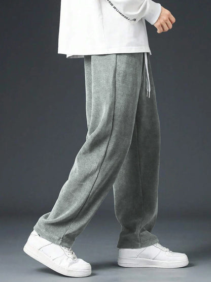 Men's spring autumn Corduroy Sweatpants  Drawstring Straight Loose Track Pants Casual Thermal Trousers for Daily wear