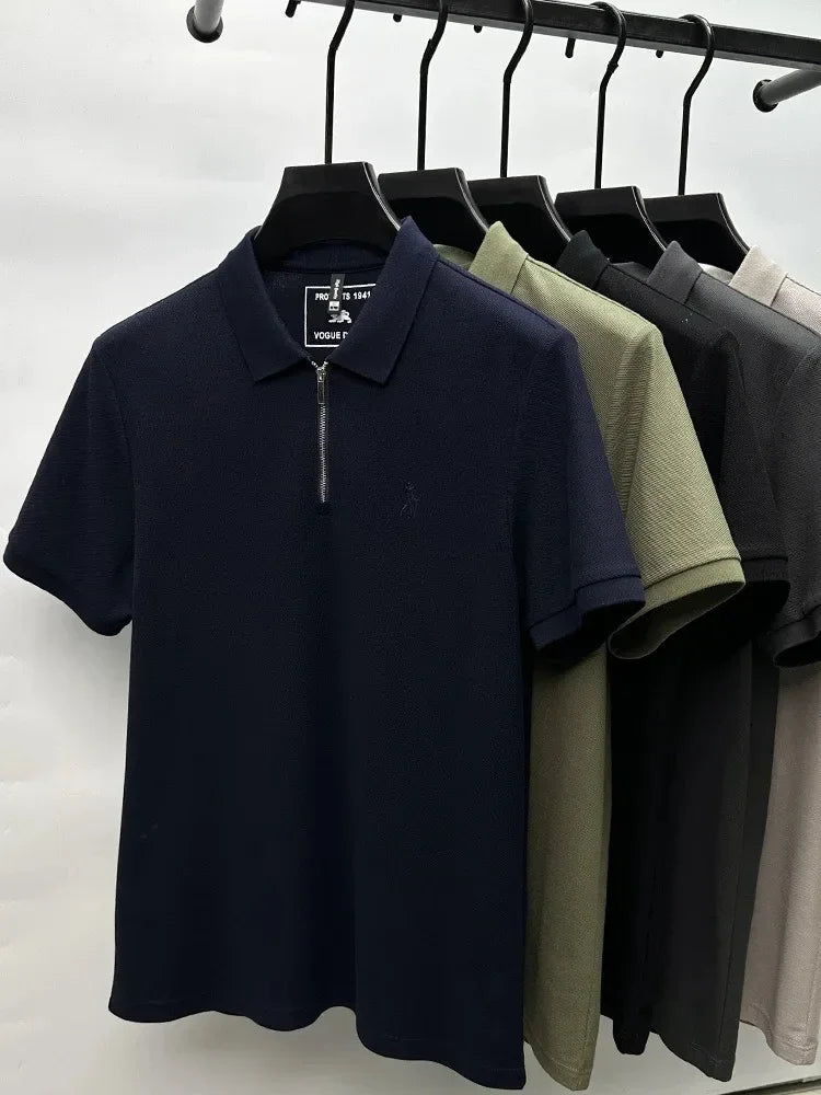High end brand pony embroidered short sleeve polo shirt unique trend half zipper luxury Paul T-shirt designer's new men's wear