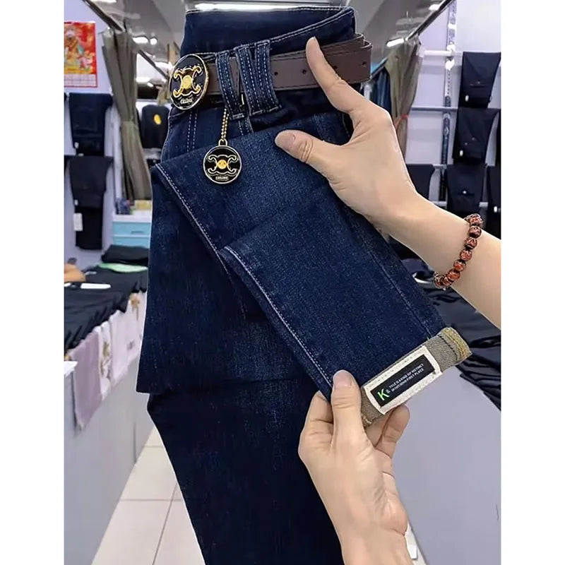 Spring Autumn Vintage Women Jeans New Pencil Denim Pants High Waist Slimming Design Sense With Elastic Small Feet Pants Women's