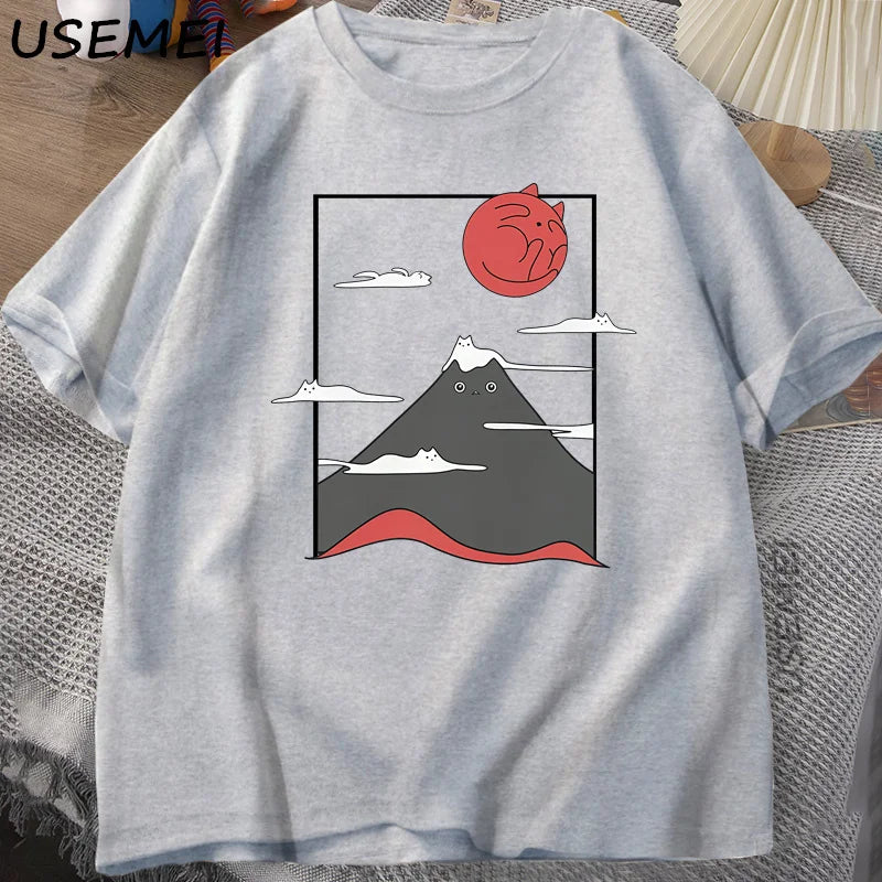 Funny Cat Graphic T Shirts Japanese Cat Graphic Tee Cotton Printed Short Sleeve Tees Men Women Harajuku Hight Qualty Clothes