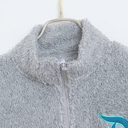Fleece Zip Up Sweatshirt Women Casual Stand Collar Tops Jacket Embroidery Jumper Femme Streetwear