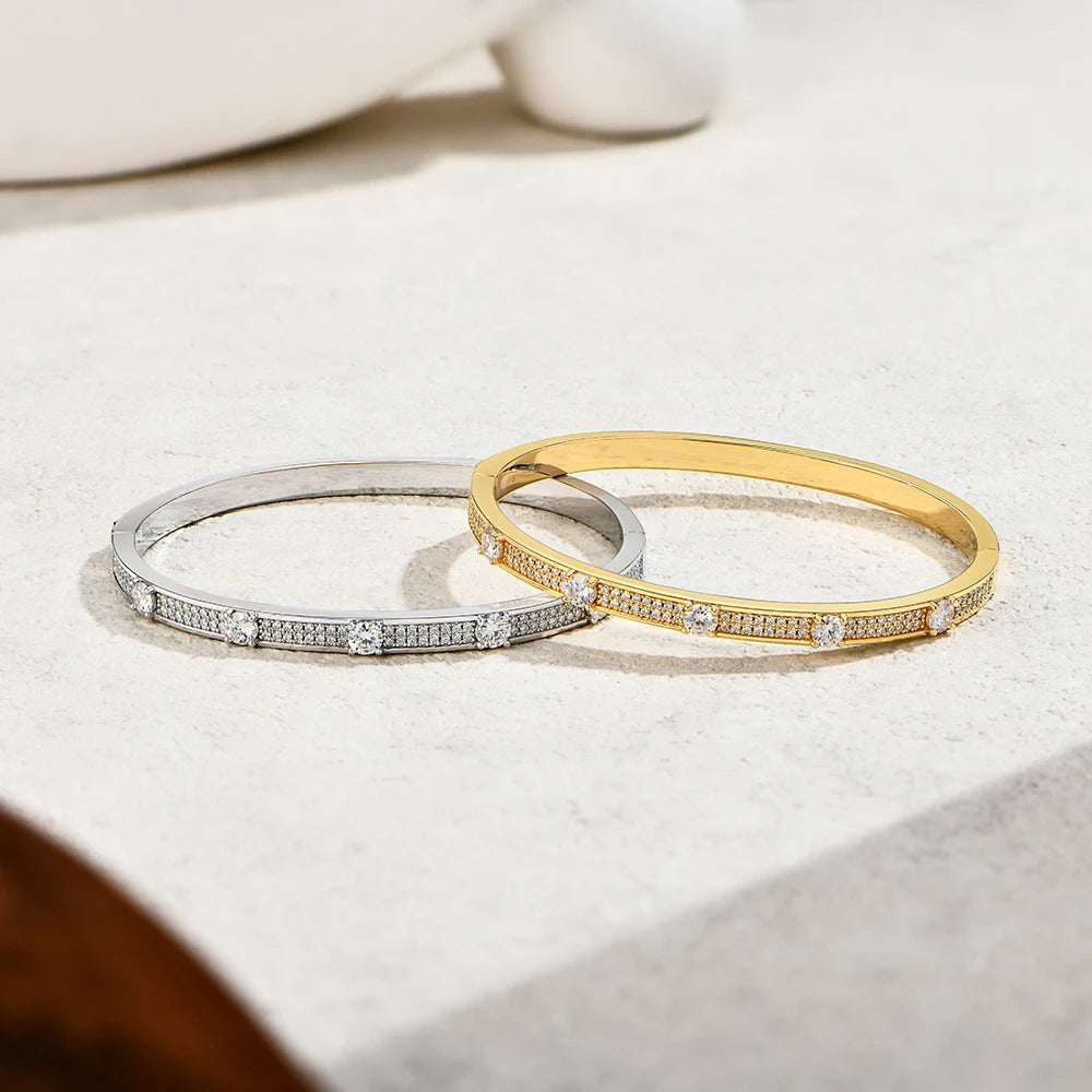 Full Diamond Narrow Bangle Luxury Moissanite Bracelet for Women Men Classic 925 Silver Engagement Wedding Daily Jewelry