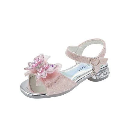 Kids'Casual Shoes Sandals PU Leather Crystal Fashion Summer Shoes For Girls Hook and Loop Anti-slip Pink White Shoes Size 26-36
