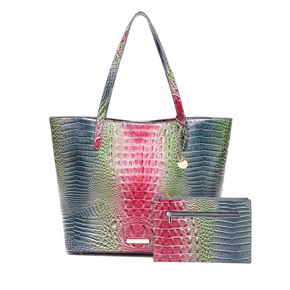 Leather Fashion Two Piece Crocodile Pattern Single Shoulder Tote Bag