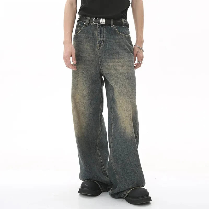 New Men's Baggy Straight Leg Wide Leg Jeans Male Fashion Vintage Wash Casual Denim Pants Youth Popular Brand Streetwear Trousers