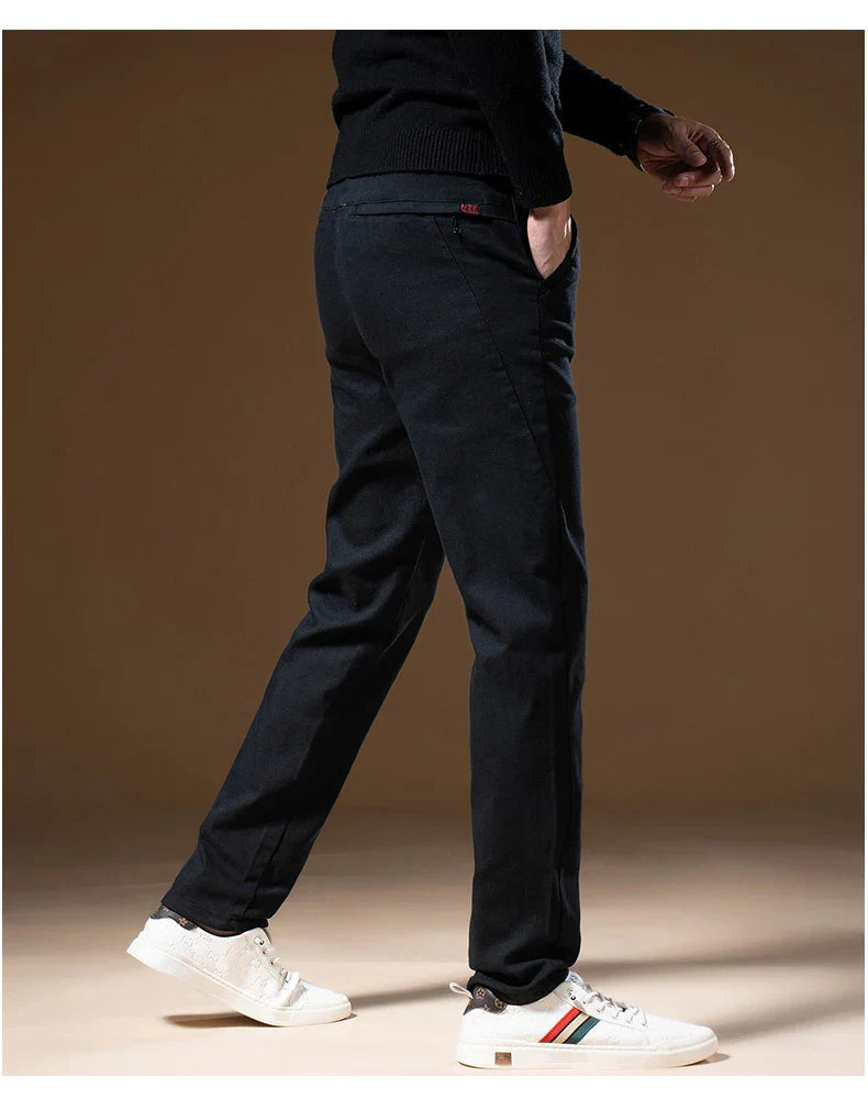 Korean Business Casual Fleece Men Pants Winter Thickened Straight Thermal Casual Pants Male Fashion Stretch Warm Velvet Trousers