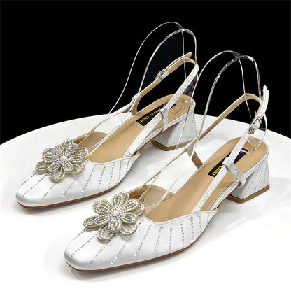 2026 Nigerian Heel Party for Women Orange Color Shoes and Bag Set Rhinestone Handbag Italian Design Wedding