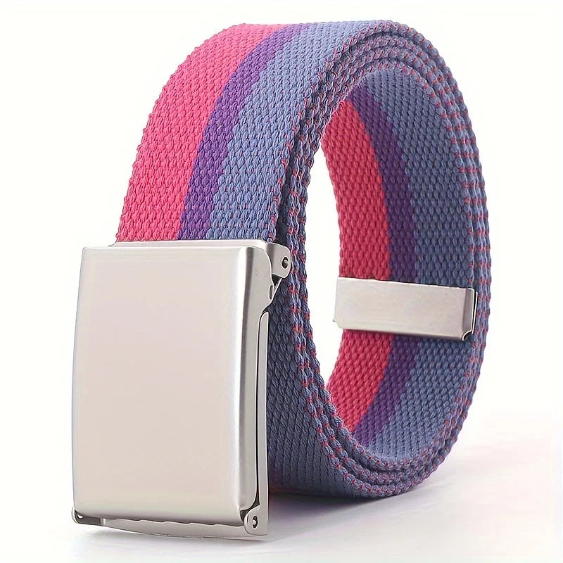 Rainbow Pride Canvas Belt with Square Buckle - Versatile & Stylish for Jeans