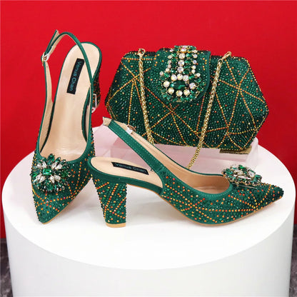Sandals Fashion Italian Shoe and Bag Set for Party In Women Nigerian Women Wedding Shoes and Bag Set Decorated with Rhinestone
