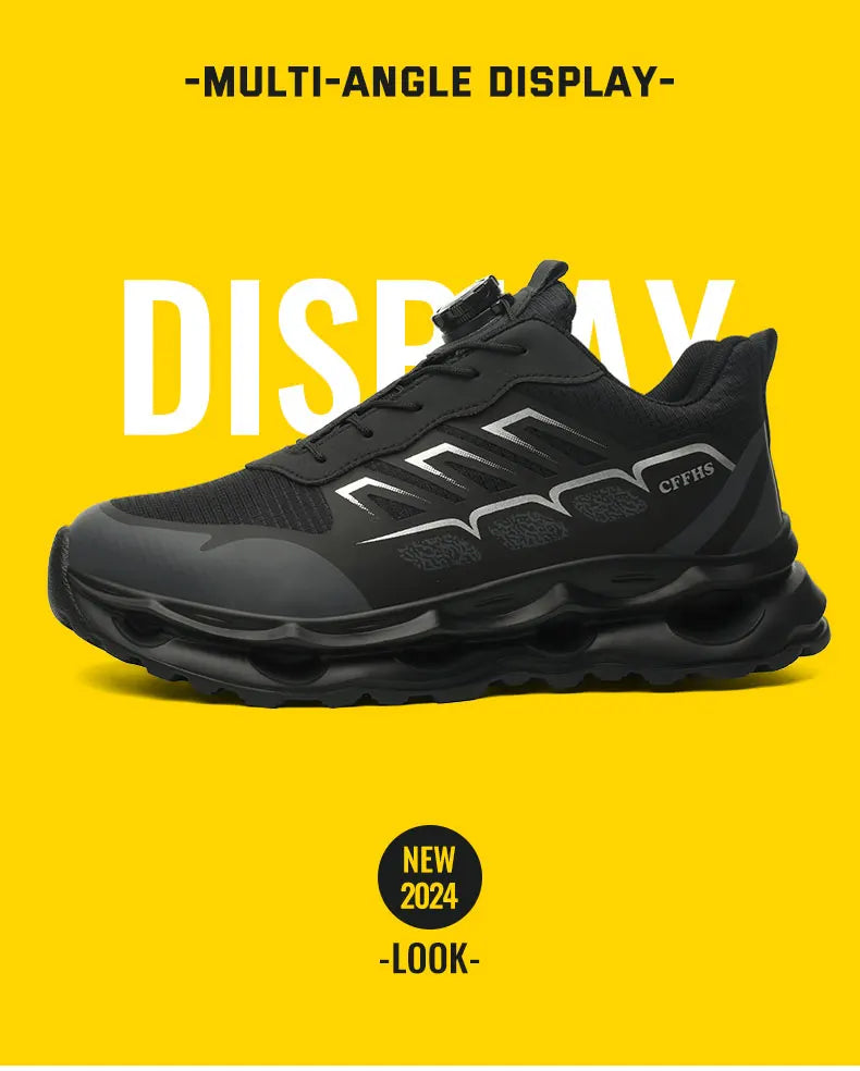 Shock Absorbing Safety Shoes for Men Steel Toe Lightweight Work Boots for Factory & Warehouse Rotary Button Indestructible Shoes