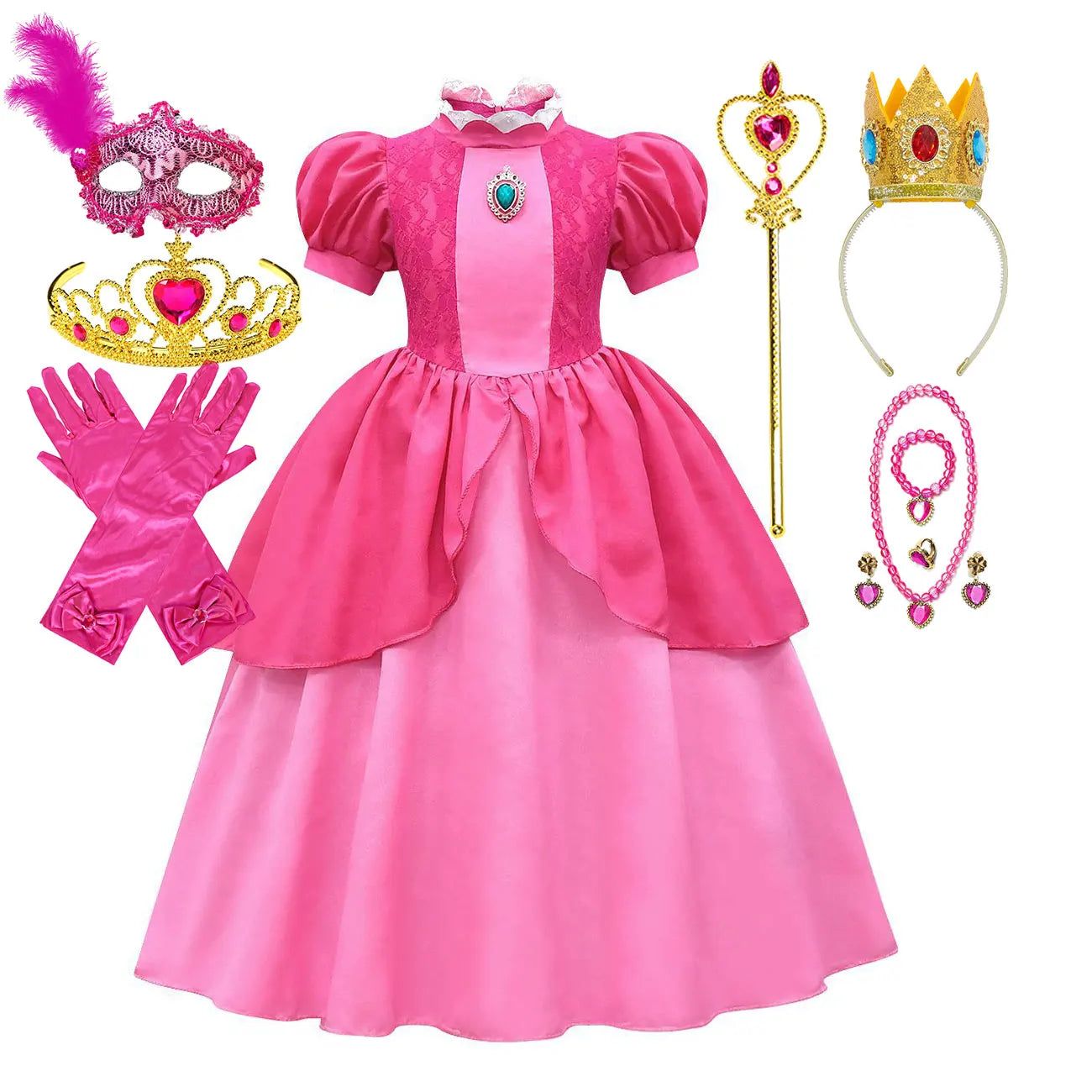 2025 Odyssey Plumber Bros Video Game Role Playing Girl Peach Princess Dress Movie Luigi with Peach Adventure Cosplay Party Dress