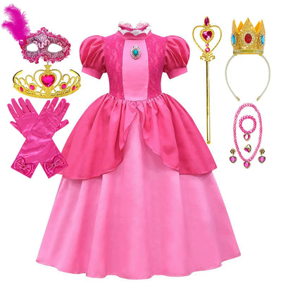 2025 Odyssey Plumber Bros Video Game Role Playing Girl Peach Princess Dress Movie Luigi with Peach Adventure Cosplay Party Dress