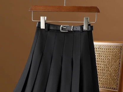 Gray Solid Folds Office Lady Casual High Waist A-line Loose Women's Skirt Mid-Calf Long Skirts For Women Clothing Fashion 2024