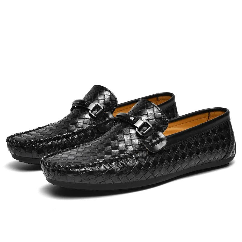 Sapatos Masculinos de Couro Slip on Respiráveis Sapatos Casuais Masculinos Marca de Luxo Mocassins Masculinos Sapatos Leves Masculinos para Dirigir Zapatos Hombre