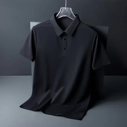 Summer Ice Silk Polo Shirt High-End T-Shirt Solid Color New Half Sleeve Non-Marking Casual Lapels Business Thin Menswear 2025