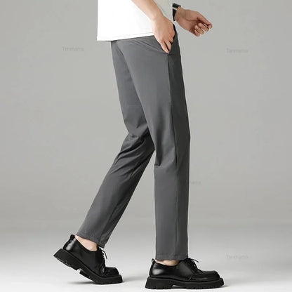 Summer Quick-drying Ice Silk Men's Casual Pants Ultra-thin Highly Elastic Business Casual Non-iron Trousers Black Gray Blue