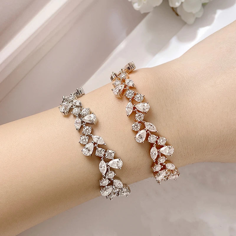 16.8-20.4CTTW Luxury Water Drop Moissanite Bracelet Wedding Female Jewelry Full Diamond Sterling Silver Bangle Plated 18K