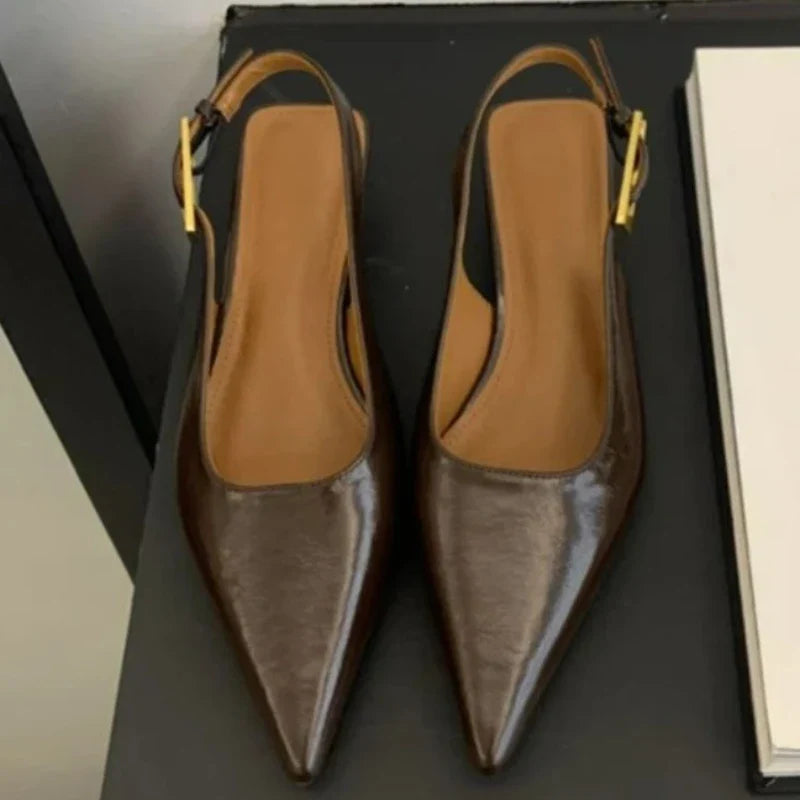 Sexy Pointed Toe Mid Heels Sandals Women Shoes Slingback Summer 2025 Trend Dress Leather Pumps New Elegant Party