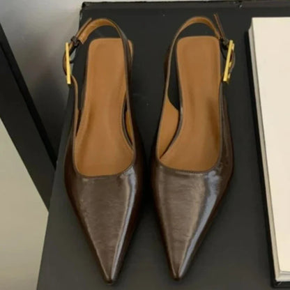 Sexy Pointed Toe Mid Heels Sandals Women Shoes Slingback Summer 2025 Trend Dress Leather Pumps New Elegant Party