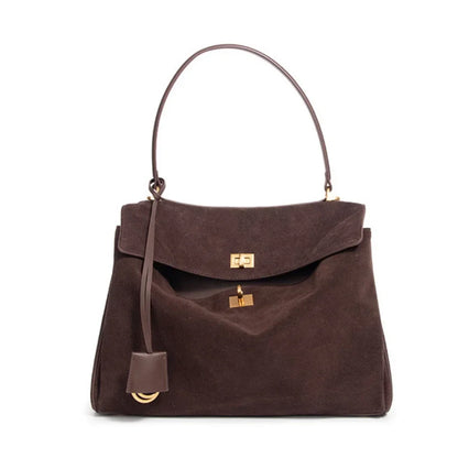Suede Leather Tote Bag for Women Large Capacity Cowhide Shoulder Bag Designer Lock Satchel Chic Soft Nubuck Crossbody Purse