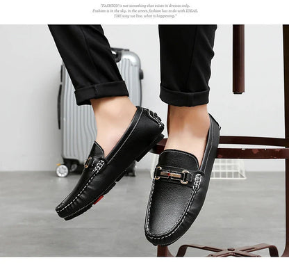 2025 New Handmade Soft Soled Beanie Shoes Men's Korean Style Casual Leather Shoes Social Spirit Boy Brand Lazy Shoes Loafers
