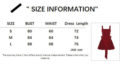 Fashion Red Bowknot Mini Dress Straps Square Collar Sleeveless Backless Vintage Cute Ladies Slim Party Short A-line Dresses