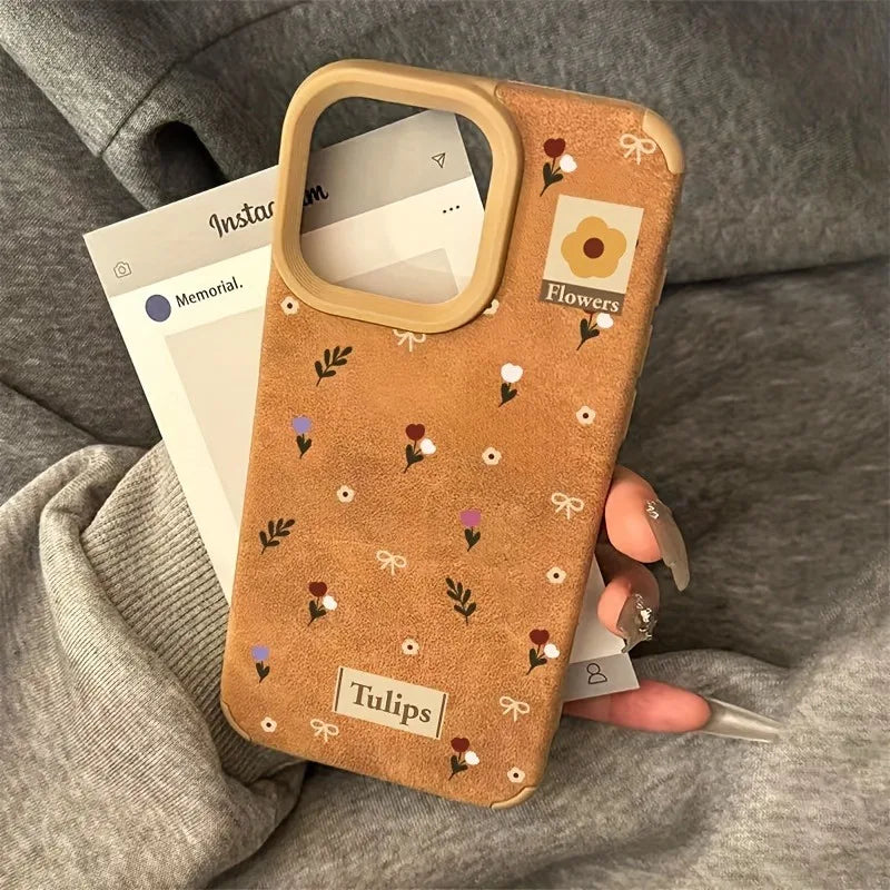 Branches and Leaves Broken Flowers Bonded Leather Phone Case For iPhone 17 16 Pro Max 15 14 Plus 13 12 11 XS X XR 17 Air Cover