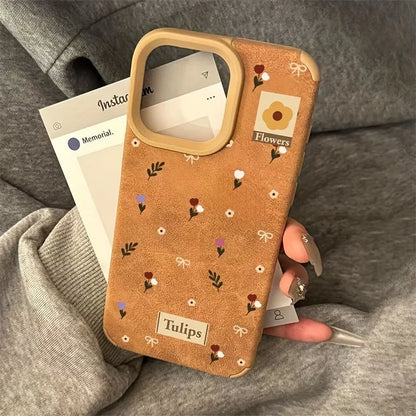 Branches and Leaves Broken Flowers Bonded Leather Phone Case For iPhone 17 16 Pro Max 15 14 Plus 13 12 11 XS X XR 17 Air Cover
