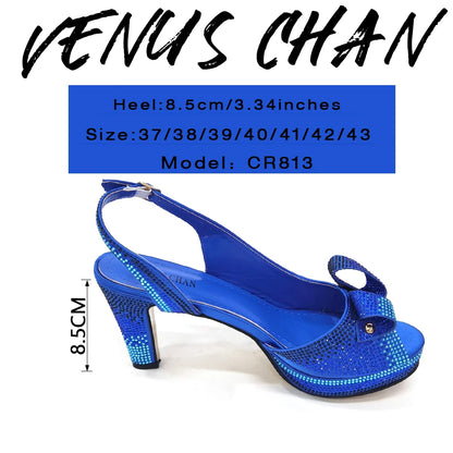 Newest INS Style Peach Color Rhinestone Elegant High Heels Nigeria Popular Design African Ladies Shoes And Bag Set