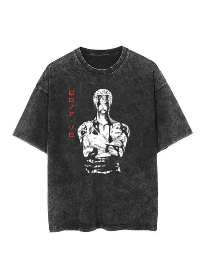 Anime Retro Washed Printed T-shirt for Men and Women 2025 Popular Summer Street Casual Short-sleeved Crew Neck Top