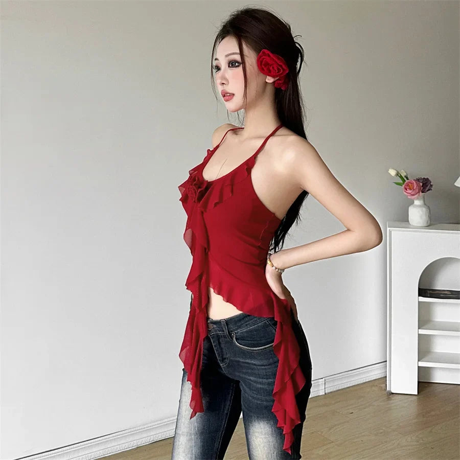 Hip-hop Summer New Sweet Gentle Cute All-match Fashionable Cool High Street Cool Sexy Women's Thin Backless Halter Vest