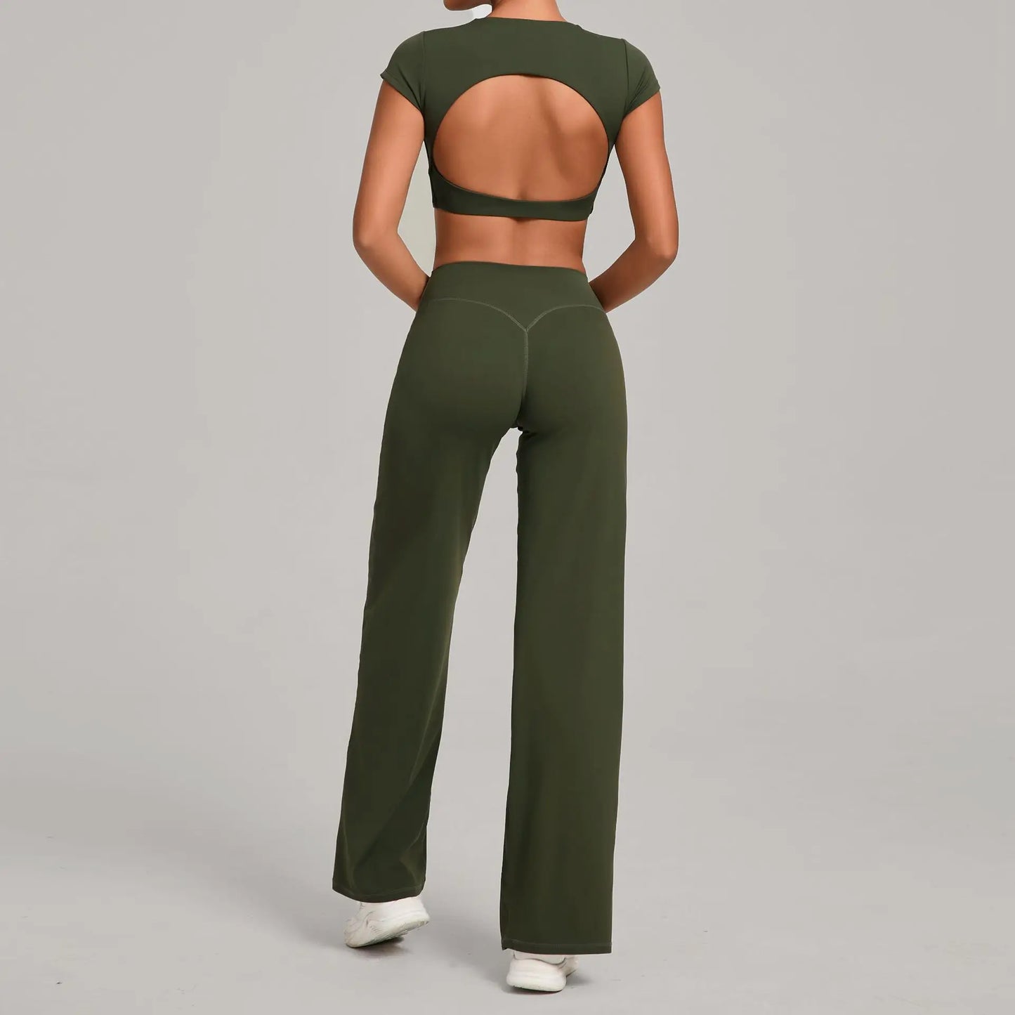 Tight-Fitting Backless Yoga Quick-Drying Straight-Leg Pants Sports Fitness Running Two-Piece Set for Women Gym Workout Yoga Suit