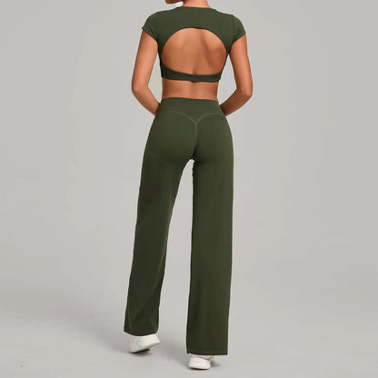 Tight-Fitting Backless Yoga Quick-Drying Straight-Leg Pants Sports Fitness Running Two-Piece Set for Women Gym Workout Yoga Suit