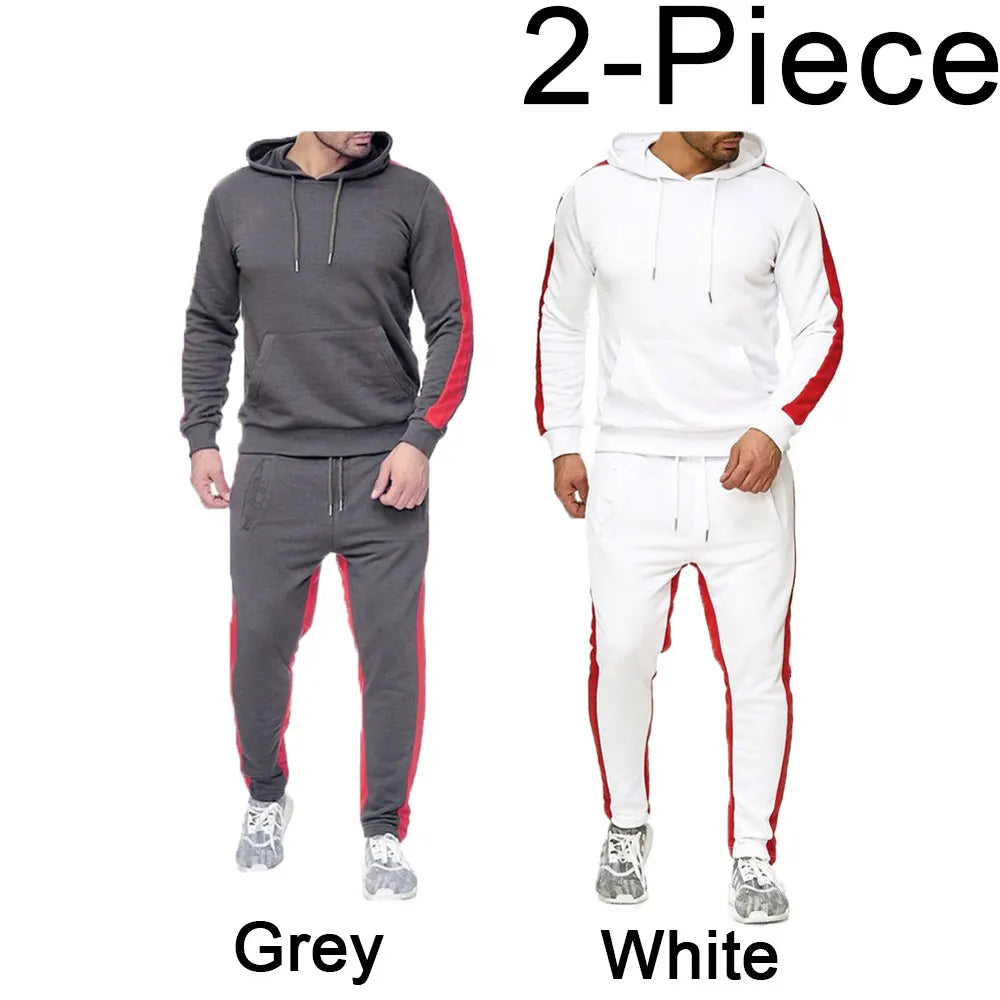 Casual autumn and winter long-sleeved men's 2-piece sports suit color block striped breathable sports suit