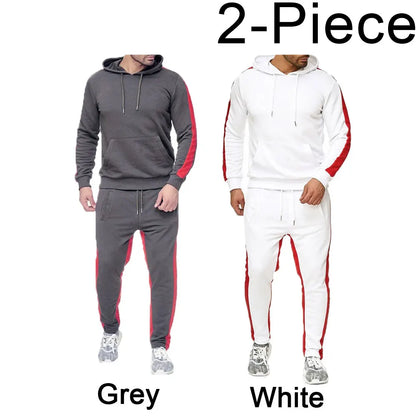 Casual autumn and winter long-sleeved men's 2-piece sports suit color block striped breathable sports suit
