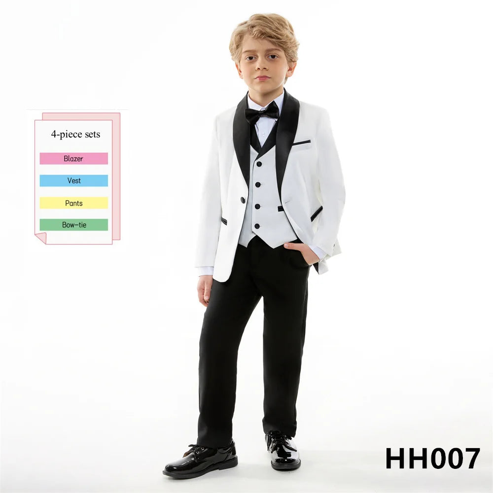 Fast Delivery Formal Boys Suit Set 4PCS Elegant White Piano Photography Suit Kids Party Ceremony Costume Party Suit