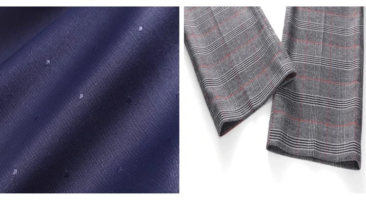 (  Blazer + Vest + Pants ) High-end Brand Gray Plaid Mens Formal Business Office Suit Three-piece Groom Wedding Dress Party Suit