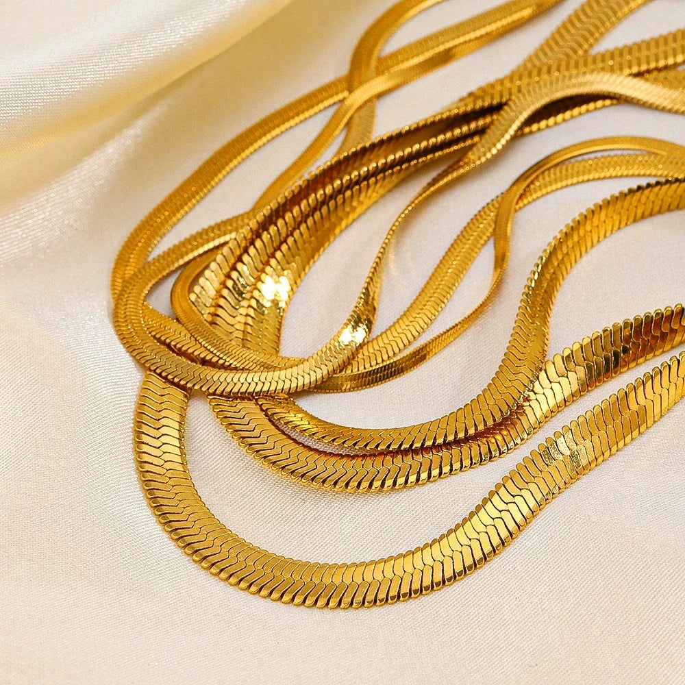 Gold Color Stainless Steel Necklaces For Unisex Waterproof Filmy Snake Chain Herringbone Choker Men Necklace Women Jewelry Gift