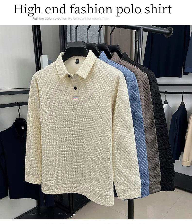 High quality fashion long sleeve polo shirt men's autumn new brand striped jacquard design Korean casual luxury lapel T-shirt