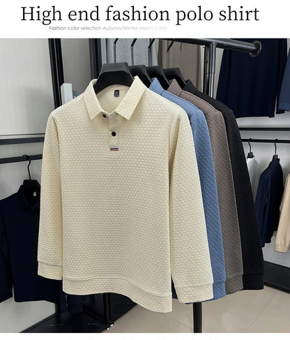 High quality fashion long sleeve polo shirt men's autumn new brand striped jacquard design Korean casual luxury lapel T-shirt