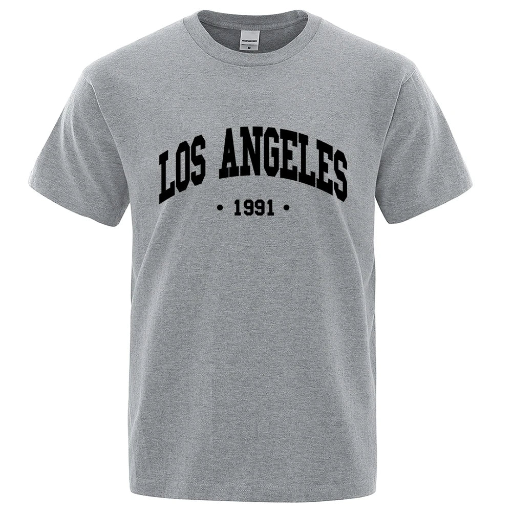 Los Angels 1991 Usa City Letter Printing Clothes Men Oversize Breathable T Shirt Summer Sweat Casual T-Shirt Cotton Tee Shirt