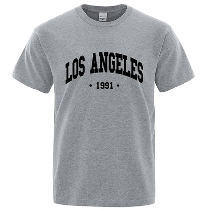 Los Angels 1991 Usa City Letter Printing Clothes Men Oversize Breathable T Shirt Summer Sweat Casual T-Shirt Cotton Tee Shirt